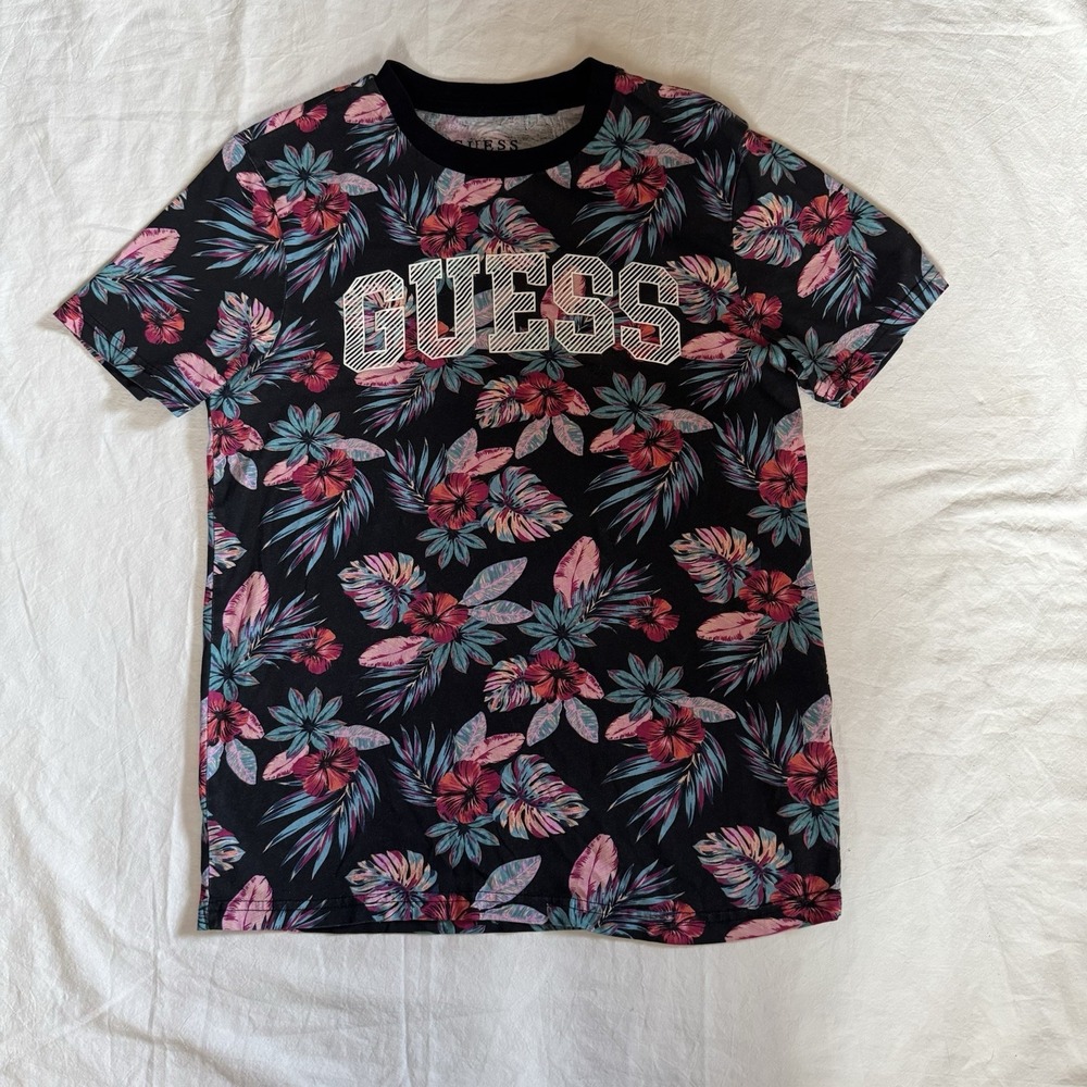 MENS GUESS LOS ANGELES TROPICAL FLORAL T-SHIRT SIZE S
